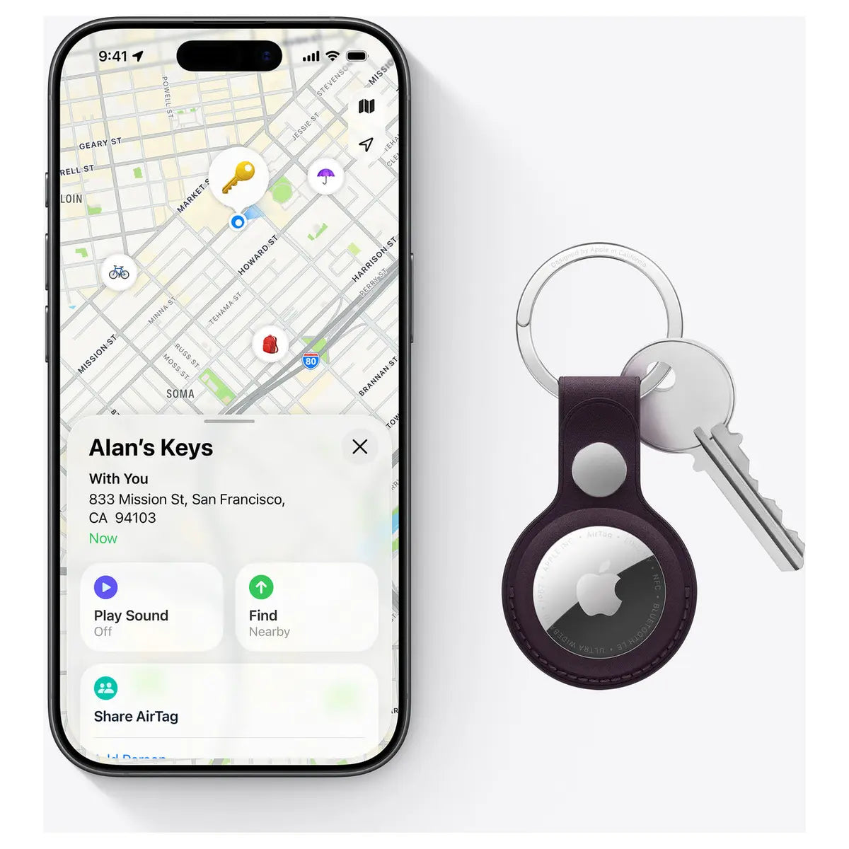 Apple AirTag 2nd Gen, Single, Ultra Wideband Chip, Improved Precision Finding Range, Find My Network, Works with Find My App, MFE94