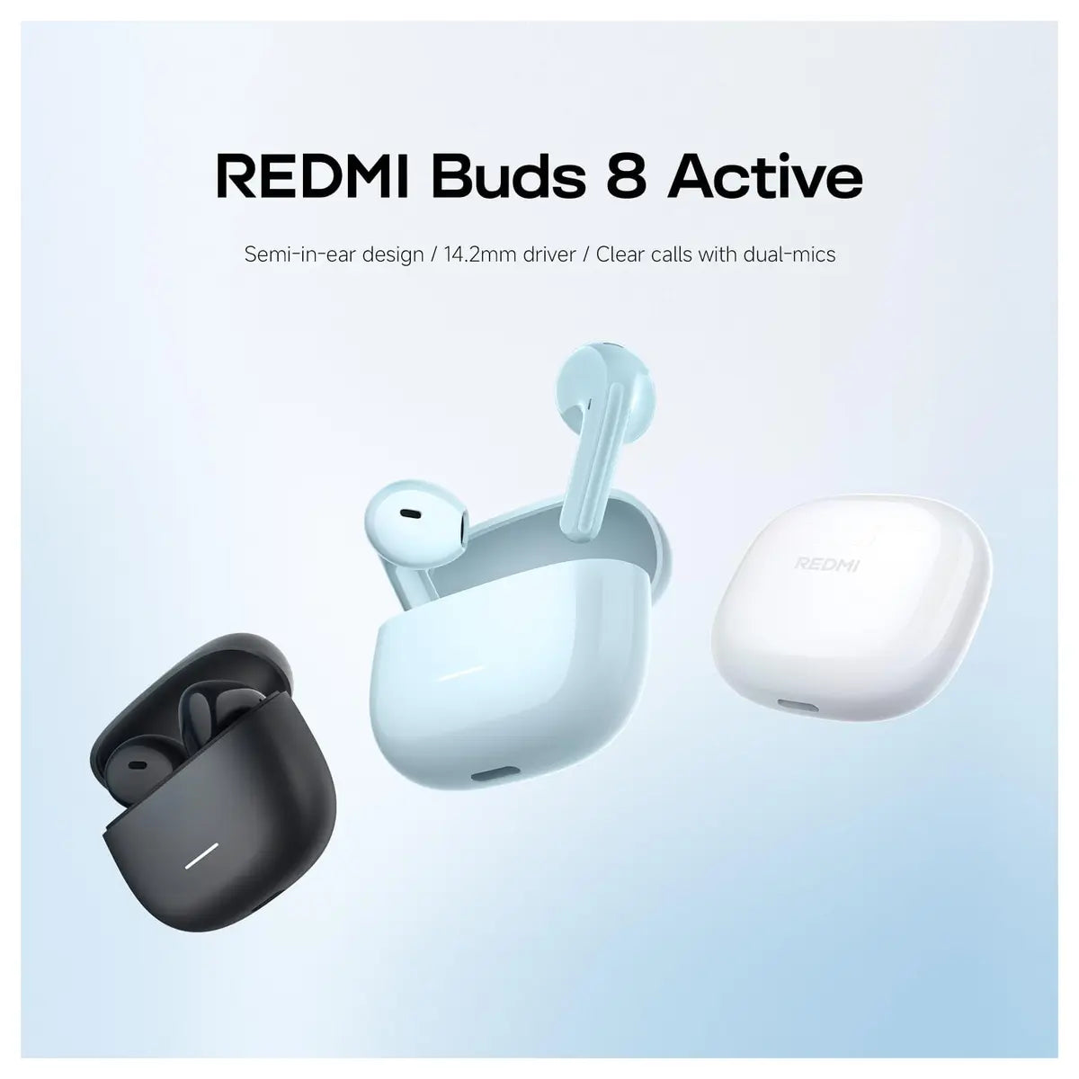 Redmi Buds 8 Active Wireless Earphones, Semi-in-Ear Open-Fit, 14.2mm Titanium Diaphragm Drivers, Bluetooth 5.4, 37H Battery Life, Dual Mic AI Noise Cancellation, Google Fast Pair, White