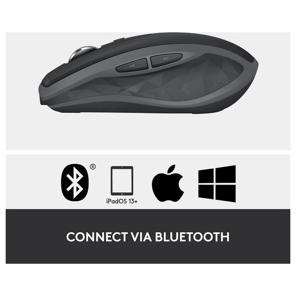 Logitech MX Anywhere 2S Bluetooth Edition Compact Wireless Mouse, Bluetooth Only, Darkfield Tracking Up To 4000 DPI, Hyper-Fast Scrolling, Rechargeable, Logitech Flow Up To 3 Computers, Graphite