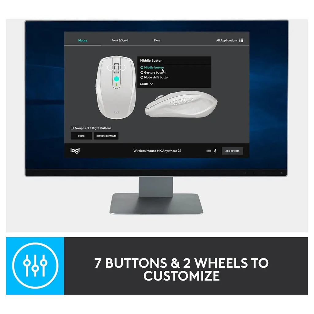 Logitech MX Anywhere 2S Bluetooth Edition Compact Wireless Mouse, Bluetooth Only, Darkfield Tracking Up To 4000 DPI, Hyper-Fast Scrolling, Rechargeable, Logitech Flow Up To 3 Computers, Graphite