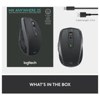 Logitech MX Anywhere 2S Bluetooth Edition Compact Wireless Mouse, Bluetooth Only, Darkfield Tracking Up To 4000 DPI, Hyper-Fast Scrolling, Rechargeable, Logitech Flow Up To 3 Computers, Graphite