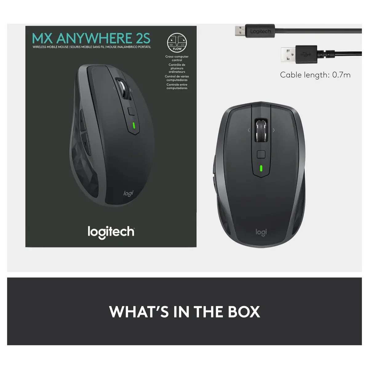 Logitech MX Anywhere 2S Bluetooth Edition Compact Wireless Mouse, Bluetooth Only, Darkfield Tracking Up To 4000 DPI, Hyper-Fast Scrolling, Rechargeable, Logitech Flow Up To 3 Computers, Graphite
