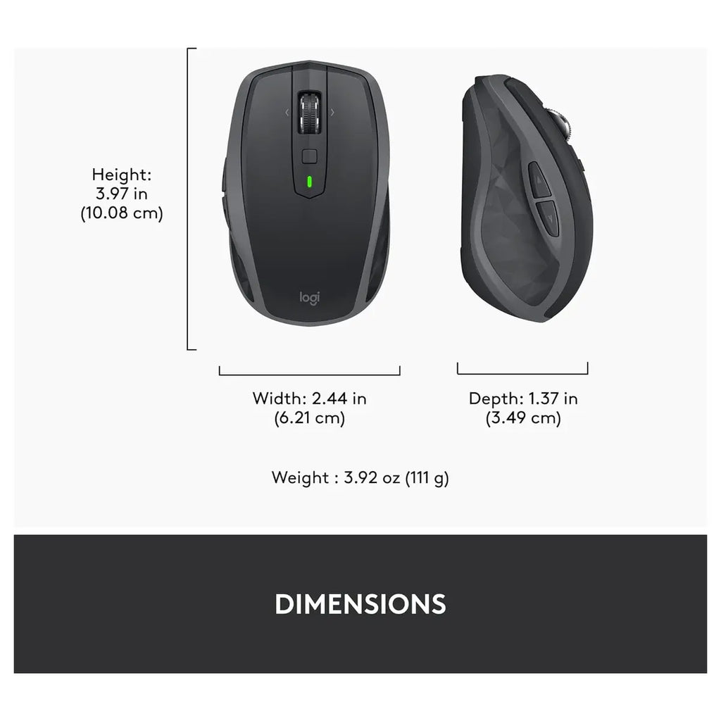 Logitech MX Anywhere 2S Bluetooth Edition Compact Wireless Mouse, Bluetooth Only, Darkfield Tracking Up To 4000 DPI, Hyper-Fast Scrolling, Rechargeable, Logitech Flow Up To 3 Computers, Graphite