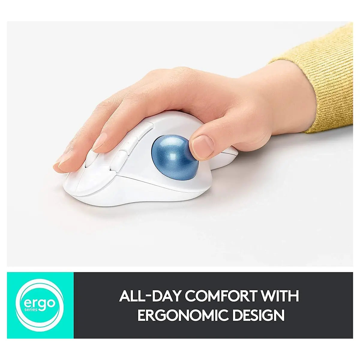 Logitech Ergo M575 Wireless Trackball Mouse, Bluetooth, Easy Thumb Control, Precision and Smooth Tracking, Ergonomic Comfort Design, Windows and Mac, Off White