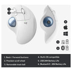Logitech Ergo M575 Wireless Trackball Mouse, Bluetooth, Easy Thumb Control, Precision and Smooth Tracking, Ergonomic Comfort Design, Windows and Mac, Off White