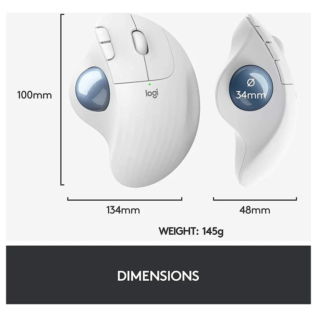 Logitech Ergo M575 Wireless Trackball Mouse, Bluetooth, Easy Thumb Control, Precision and Smooth Tracking, Ergonomic Comfort Design, Windows and Mac, Off White