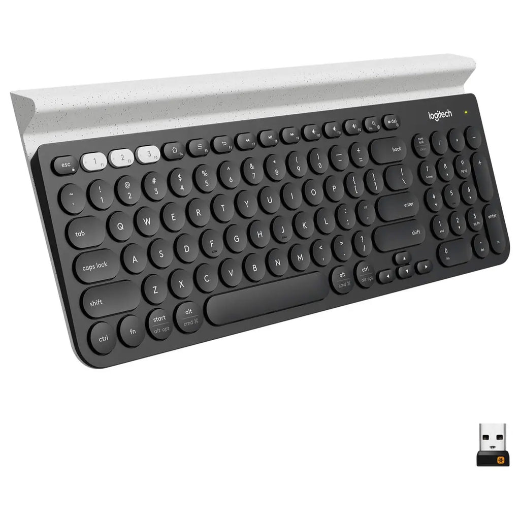 Logitech K780 Multi-Device Wireless Keyboard, USB Or Bluetooth Smart Wireless, Easy-Switch Up To 3 Devices, Full-Size With Number Pad, Integrated Phone And Tablet Stand, Speckles White