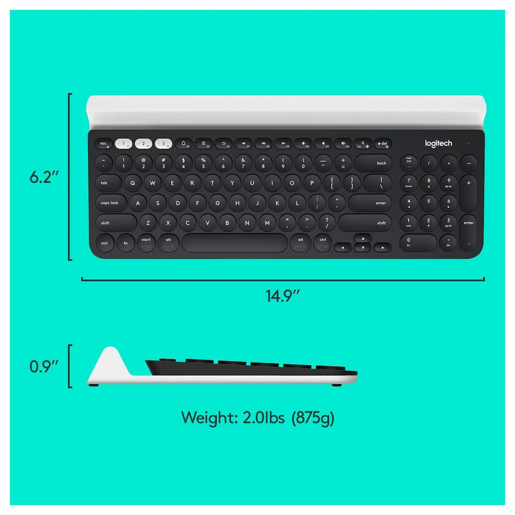 Logitech K780 Multi-Device Wireless Keyboard, USB Or Bluetooth Smart Wireless, Easy-Switch Up To 3 Devices, Full-Size With Number Pad, Integrated Phone And Tablet Stand, Speckles White