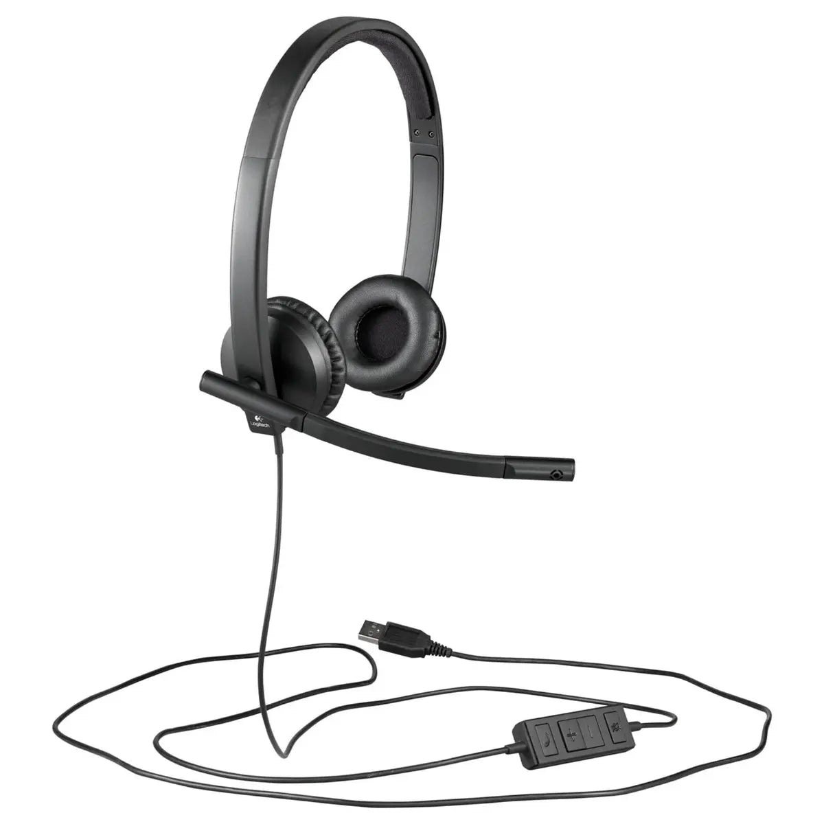 Logitech H570e Wired Headphones, Stereo Earbuds with Microphone, USB Built-In Controls with Mute Button and Indicator Light, PC/Mac/Laptop, Black, 981-000575