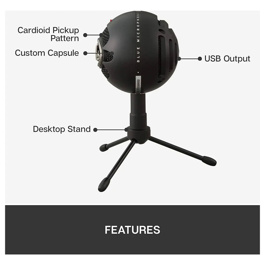 Logitech Blue Snowball Ice USB Microphone, 40-18kHz Frequency Response, Cardioid Polar Pattern, USB Cable, for Recording Streaming and Podcasting, Black, 988-000172