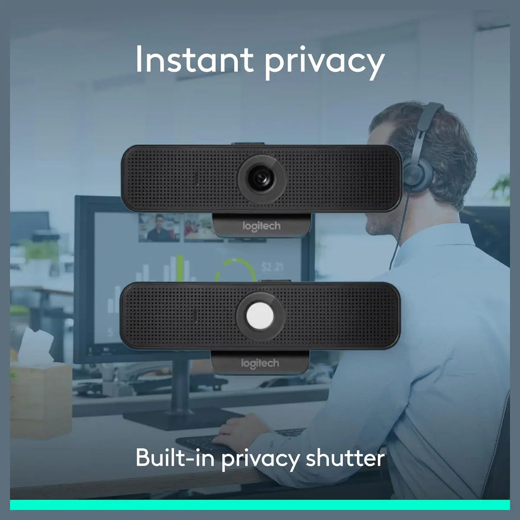 Logitech C925e Business Webcam, 1080p 30fps, 78 Degree FOV, Autofocus, RightLight 2, Dual Omnidirectional Mics, H.264, USB-A, Privacy Shutter, Black, 960-001076