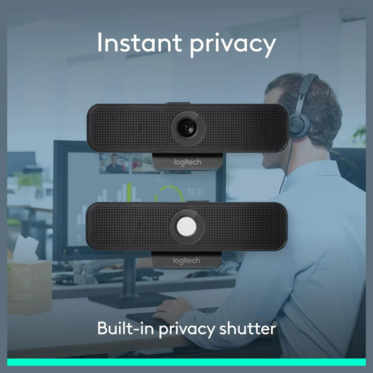 Logitech C925e Business Webcam, 1080p 30fps, 78 Degree FOV, Autofocus, RightLight 2, Dual Omnidirectional Mics, H.264, USB-A, Privacy Shutter, Black, 960-001076