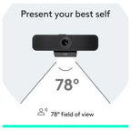 Logitech C925e Business Webcam, 1080p 30fps, 78 Degree FOV, Autofocus, RightLight 2, Dual Omnidirectional Mics, H.264, USB-A, Privacy Shutter, Black, 960-001076