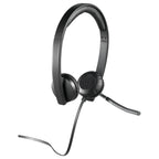 Logitech H650e Stereo Headphones, Wired USB, Built-In Controls and Indicator Light, Active Noise Cancellation, Over Ear, Black, 981-000519