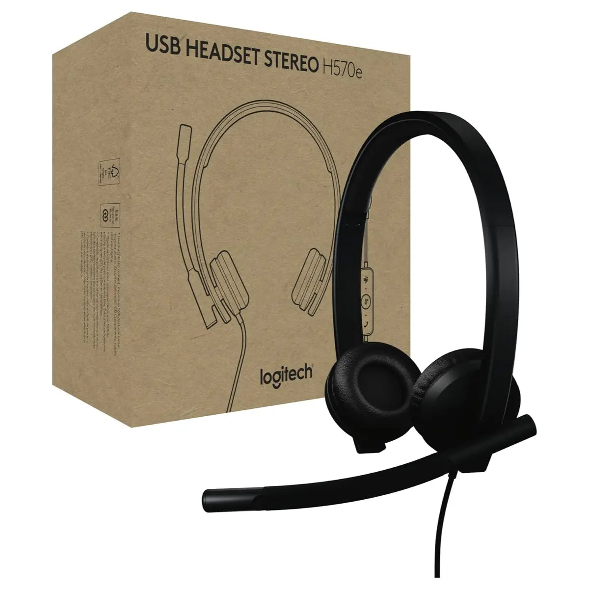 Logitech H570e Wired Headphones, Stereo Earbuds with Microphone, USB Built-In Controls with Mute Button and Indicator Light, PC/Mac/Laptop, Black, 981-000575