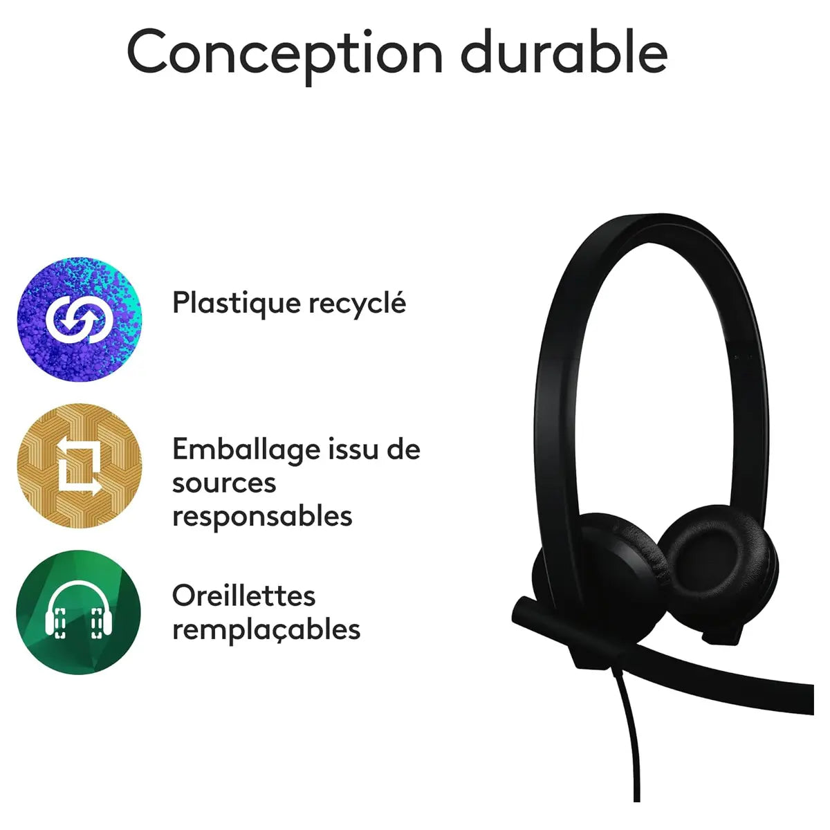 Logitech H570e Wired Headphones, Stereo Earbuds with Microphone, USB Built-In Controls with Mute Button and Indicator Light, PC/Mac/Laptop, Black, 981-000575