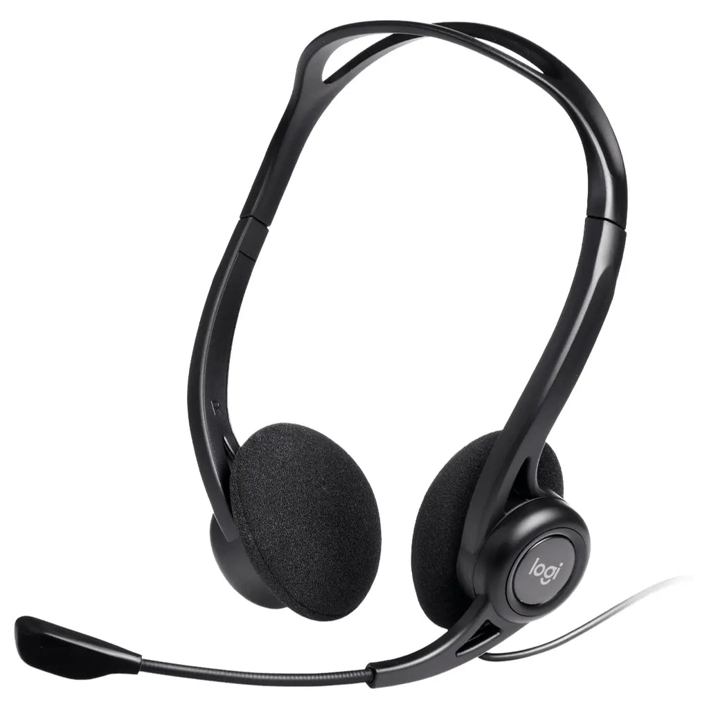Logitech 960 USB Headset, USB-A Wired, Digital Stereo Audio, Noise-Cancelling Bi-Directional Mic, 2.4m Cable, Black, 981-000100