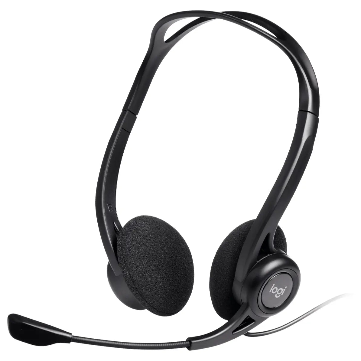 Logitech 960 USB Headset, USB-A Wired, Digital Stereo Audio, Noise-Cancelling Bi-Directional Mic, 2.4m Cable, Black, 981-000100