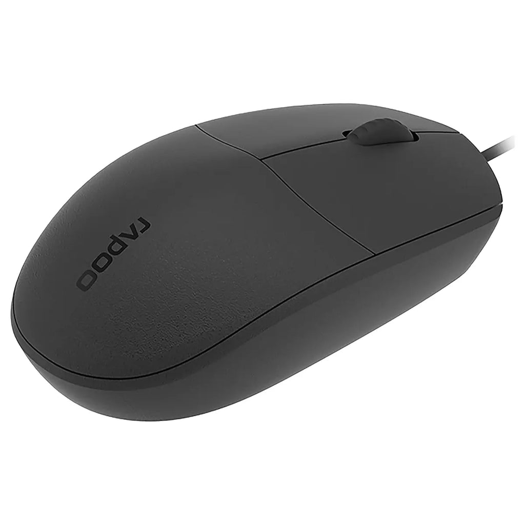 Rapoo N200 Wired Mouse, Ambidextrous Design, 1000 DPI Sensor, Frosted Anti-Slip Cover, Black