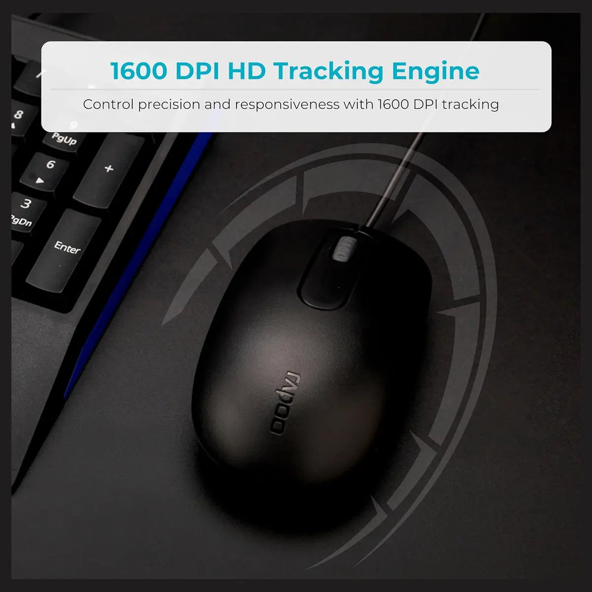 Rapoo N200 Wired Mouse, Ambidextrous Design, 1000 DPI Sensor, Frosted Anti-Slip Cover, Black