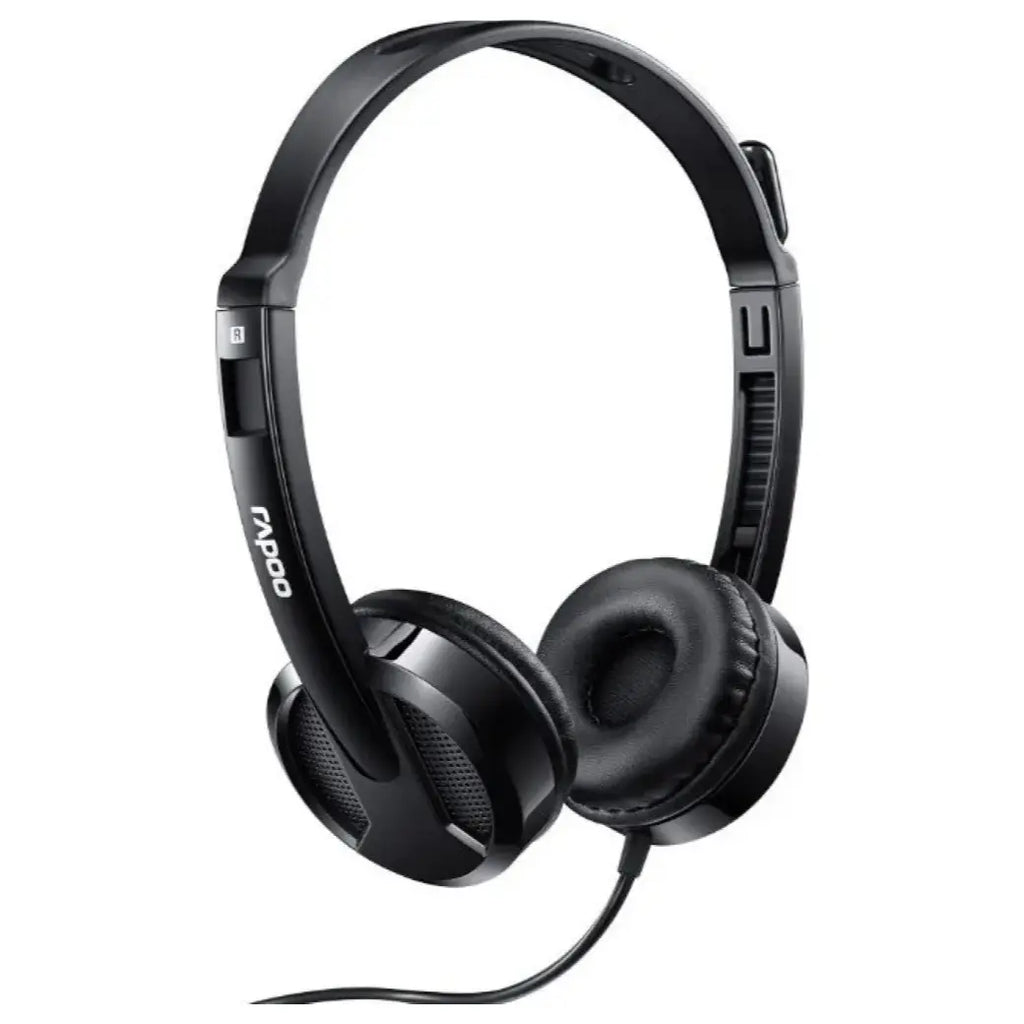 Rapoo H100 Wired Stereo Headset, 3.5mm, Rotating Noise-Cancelling Mute Mic, In-Line Controller, Black