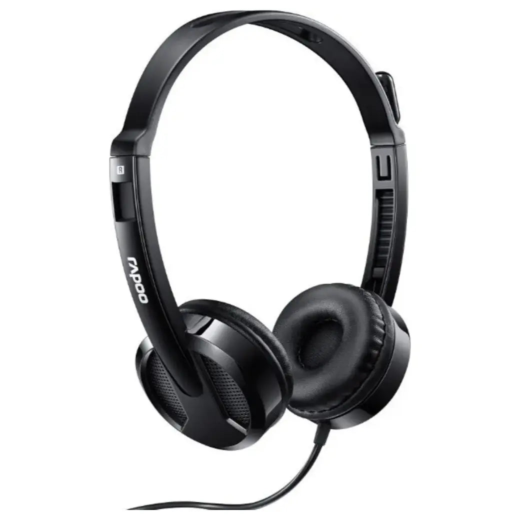 Rapoo H100 Wired Stereo Headset, 3.5mm, Rotating Noise-Cancelling Mute Mic, In-Line Controller, Black