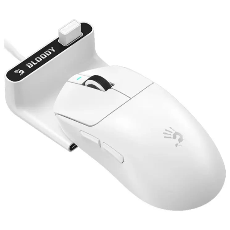 Bloody R77 Ultra Dock Dual Mode Wireless Gaming Mouse, Alpha Sensor 20000 CPI, 350 IPS, 40 G, 300mAh 75H, 64g, White