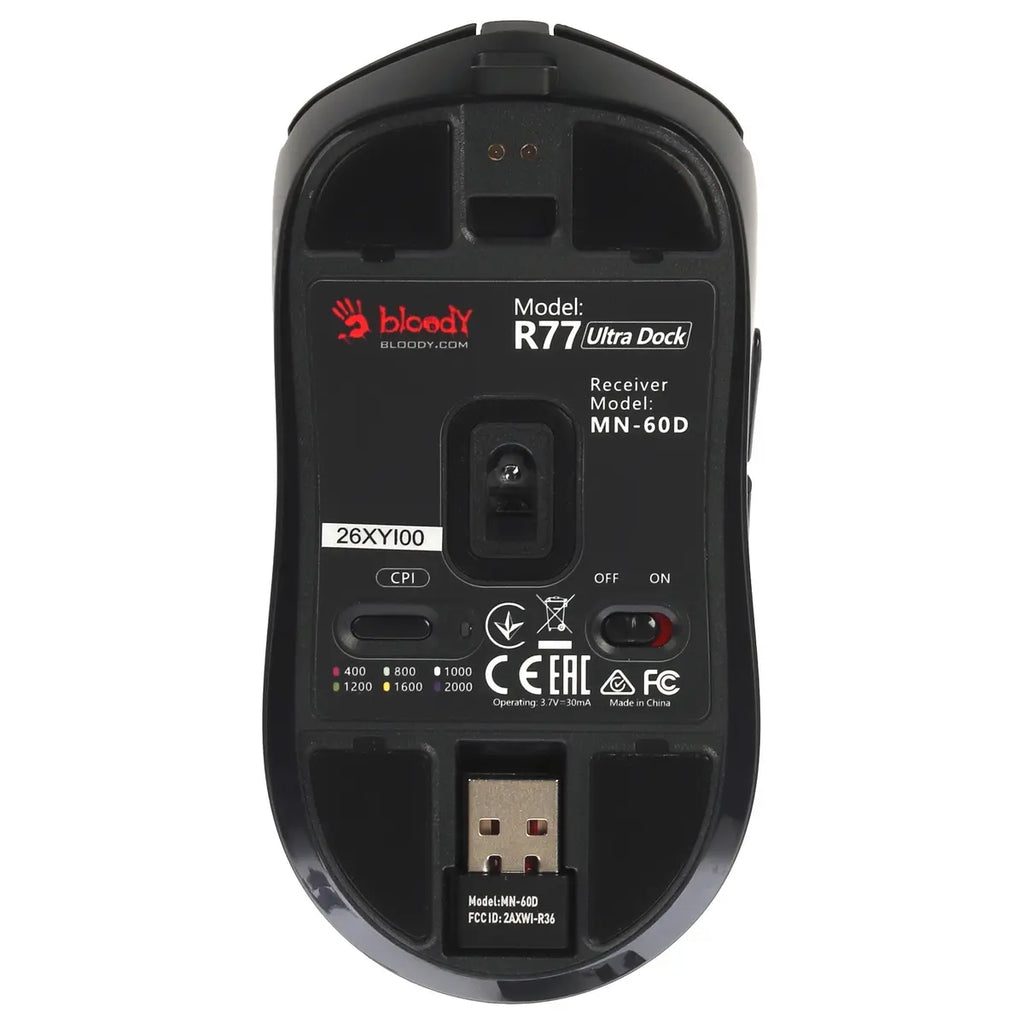 Bloody R77 Ultra Dock Dual Mode Wireless Gaming Mouse, 20000CPI Alpha Sensor, Wireless Charging Dock, 64g, Black