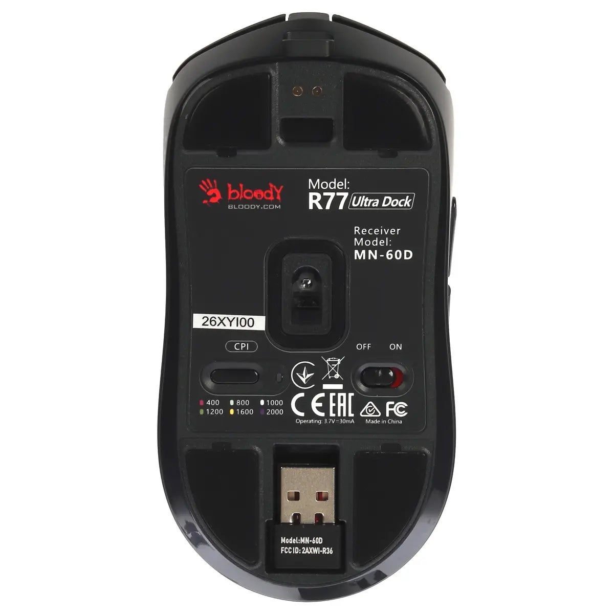 Bloody R77 Ultra Dock Dual Mode Wireless Gaming Mouse, 20000CPI Alpha Sensor, Wireless Charging Dock, 64g, Black