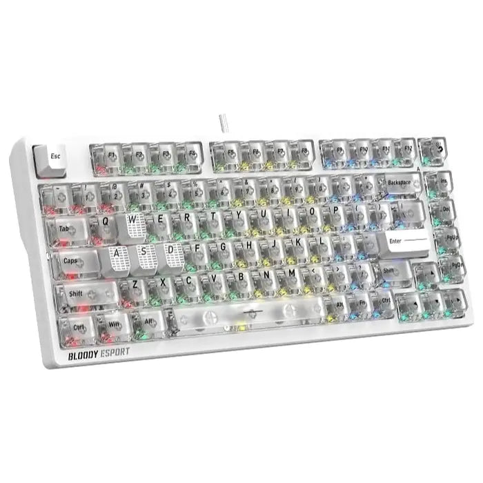 Bloody MS76 Hall Effect Magnetic Gaming Keyboard, Rapid Trigger, Analog Control, Adjustable Actuation 0.1mm-3.5mm, 82 Key RGB, Wired, Crystal White