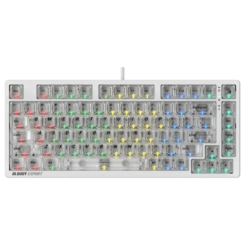Bloody MS76 Hall Effect Magnetic Gaming Keyboard, Rapid Trigger, Analog Control, Adjustable Actuation 0.1mm-3.5mm, 82 Key RGB, Wired, Crystal White