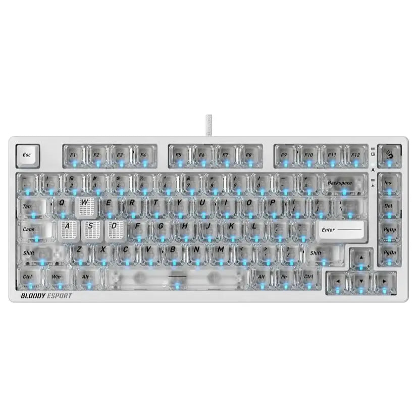 Bloody MS76 Hall Effect Magnetic Gaming Keyboard, Rapid Trigger, Analog Control, Adjustable Actuation 0.1mm-3.5mm, 82 Key RGB, Wired, Crystal White