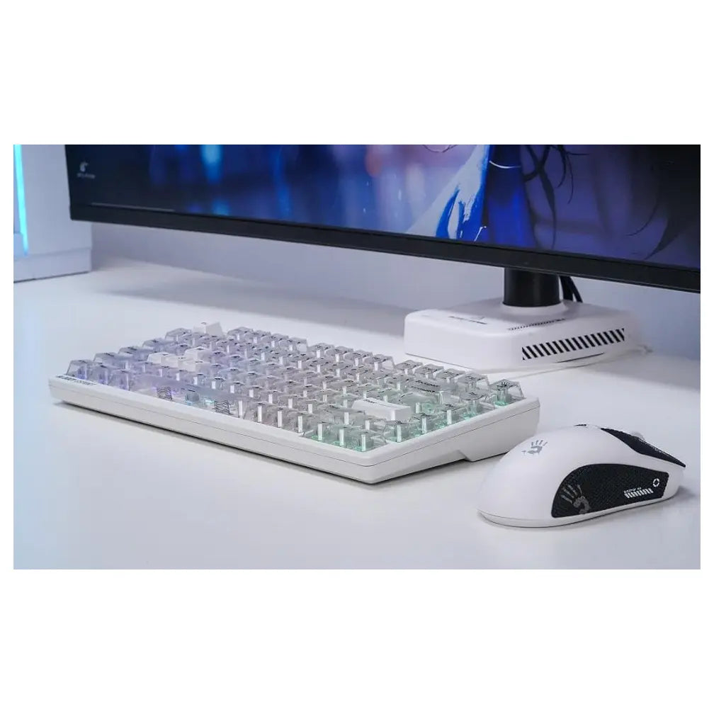 Bloody MS76 Hall Effect Magnetic Gaming Keyboard, Rapid Trigger, Analog Control, Adjustable Actuation 0.1mm-3.5mm, 82 Key RGB, Wired, Crystal White
