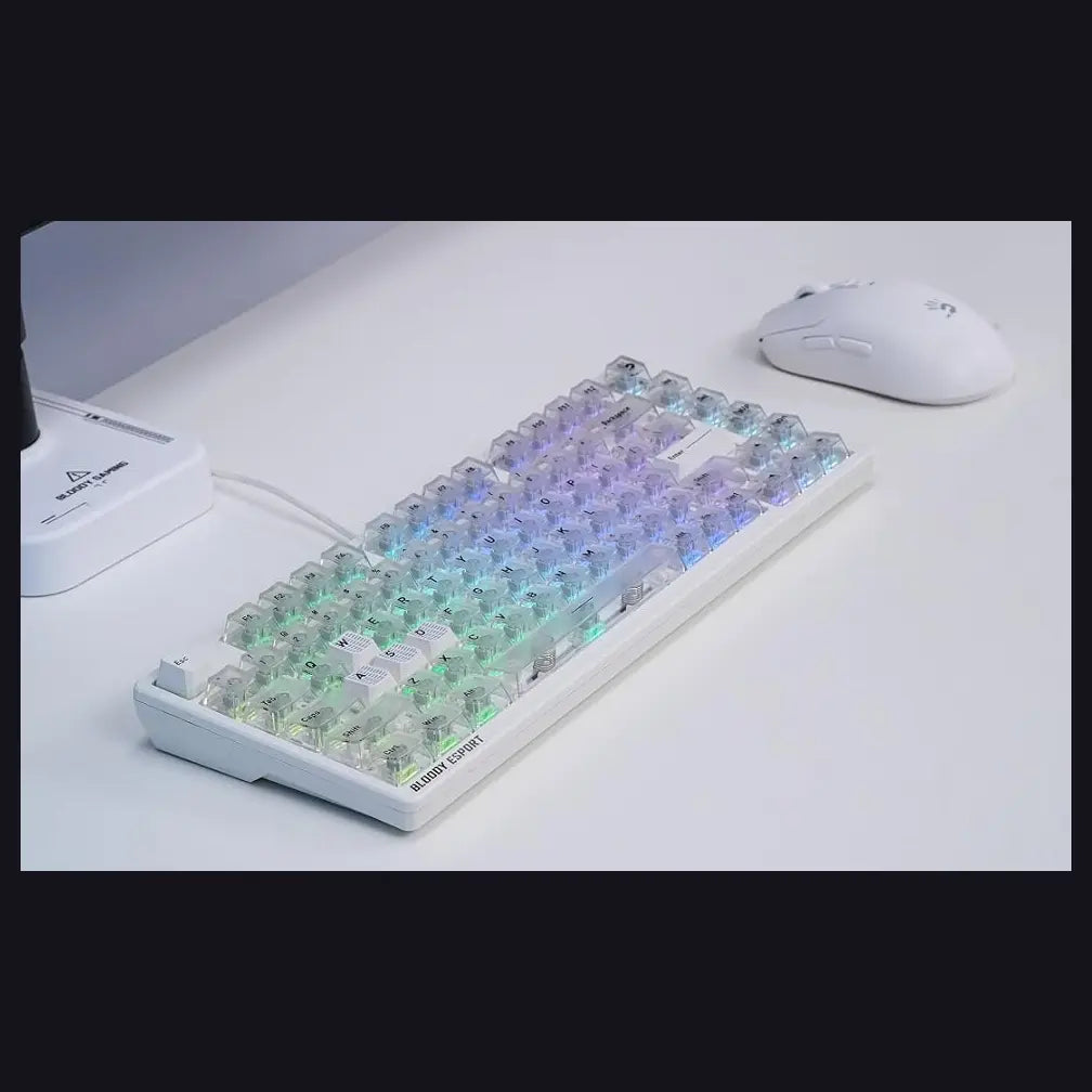 Bloody MS76 Hall Effect Magnetic Gaming Keyboard, Rapid Trigger, Analog Control, Adjustable Actuation 0.1mm-3.5mm, 82 Key RGB, Wired, Crystal White