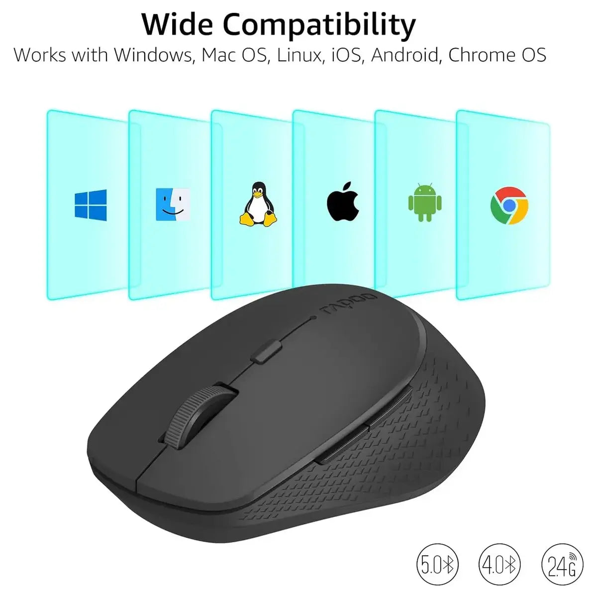 Rapoo M300 Silent Wireless Mouse, Bluetooth 5.0 and 2.4GHz With USB Receiver, 2400 Adjustable DPI Optical Tracking, Up To 9 Months Battery Life, Black