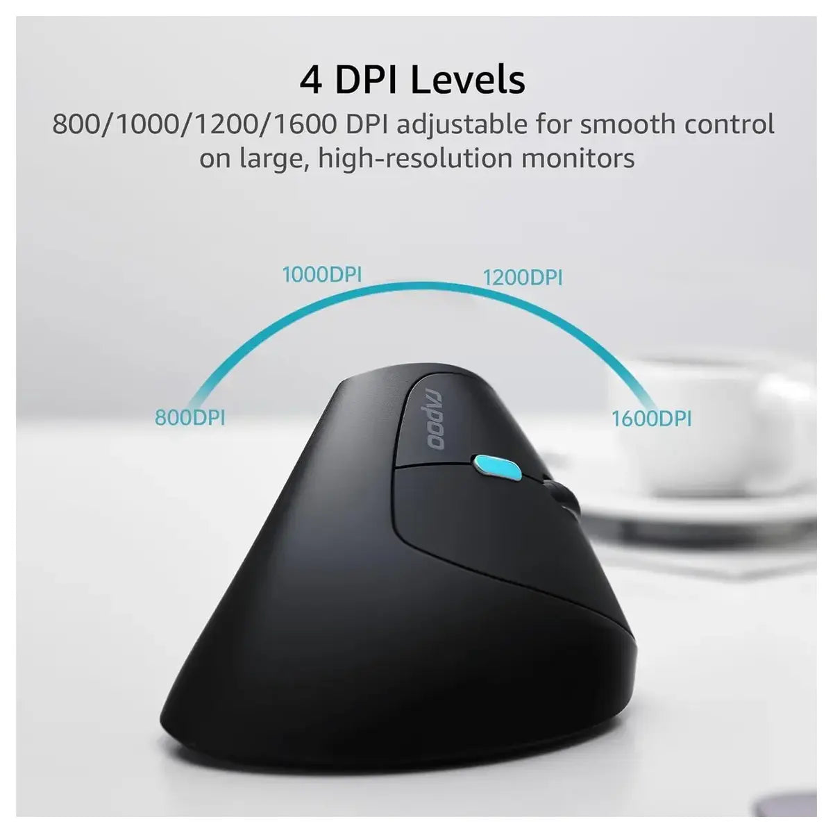 Rapoo EV250 Silent Wireless Ergonomic Mouse, 2.4GHz, Adjustable 1600 DPI, Up To 9 Months Battery Life