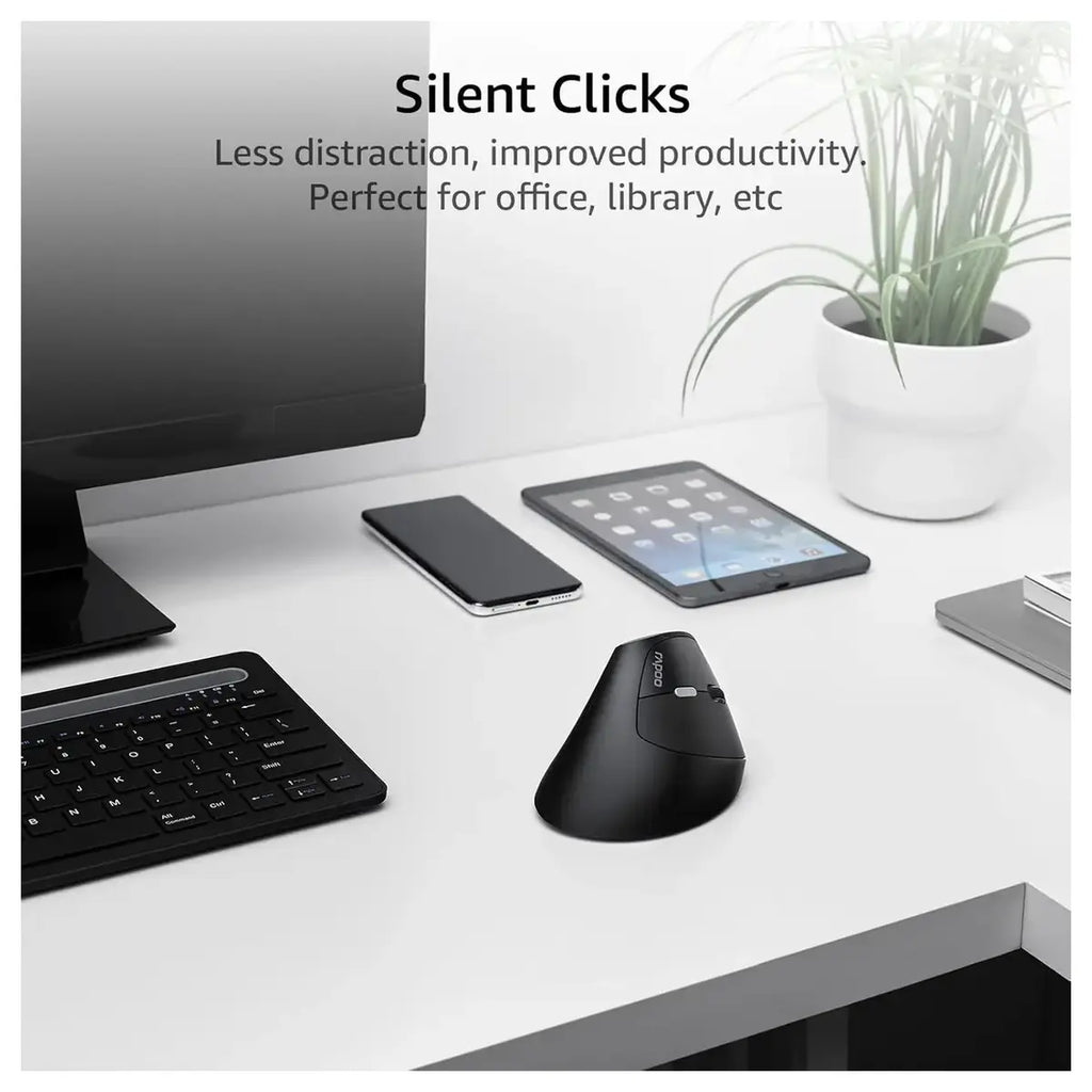 Rapoo EV250 Silent Wireless Ergonomic Mouse, 2.4GHz, Adjustable 1600 DPI, Up To 9 Months Battery Life