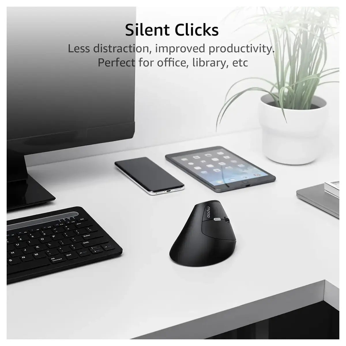 Rapoo EV250 Silent Wireless Ergonomic Mouse, 2.4GHz, Adjustable 1600 DPI, Up To 9 Months Battery Life