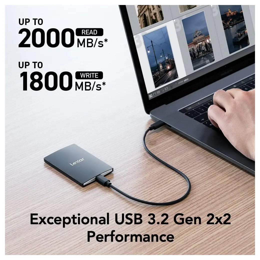 Lexar SL500 Portable SSD 2TB, Up To 2000MB/s Read, USB 3.2 Gen 2x2, Type-C, Apple Pro Res Recording Up To 4K 60FPS, Black