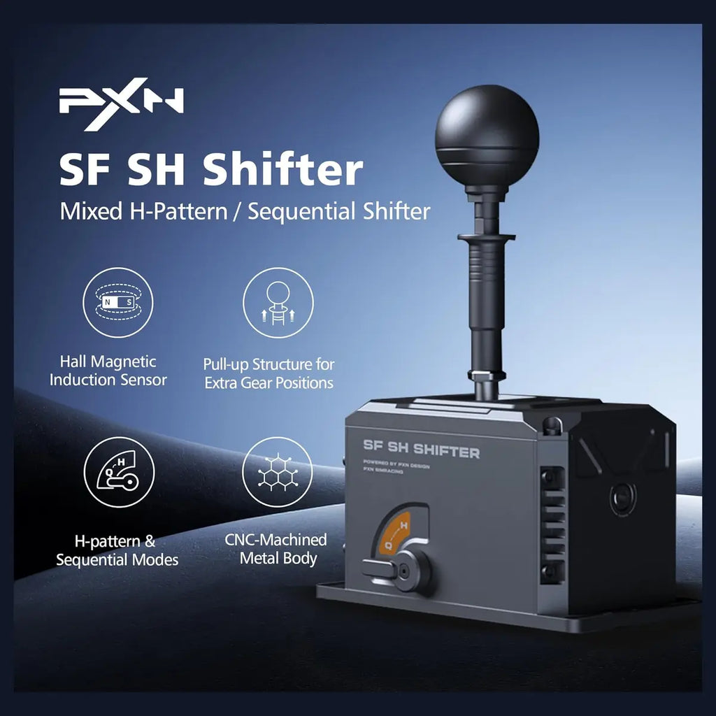 PXN SF SH Sim Racing Shifter, H-Pattern and Sequential Dual Mode, Hall Effect Sensor, Aluminum Alloy Body, 6+2+R Gears, Adjustable Resistance, USB and RJ11 Compatible with PC