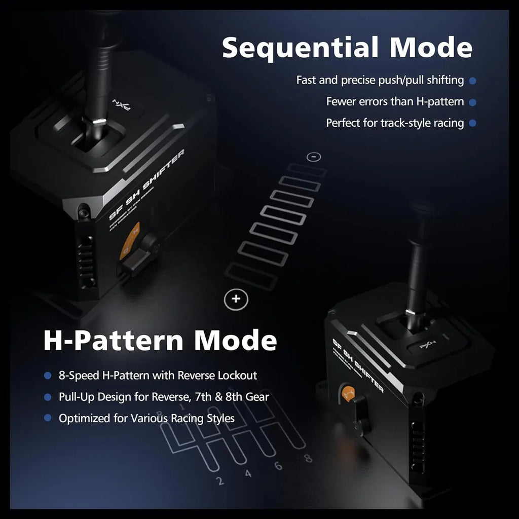 PXN SF SH Sim Racing Shifter, H-Pattern and Sequential Dual Mode, Hall Effect Sensor, Aluminum Alloy Body, 6+2+R Gears, Adjustable Resistance, USB and RJ11 Compatible with PC