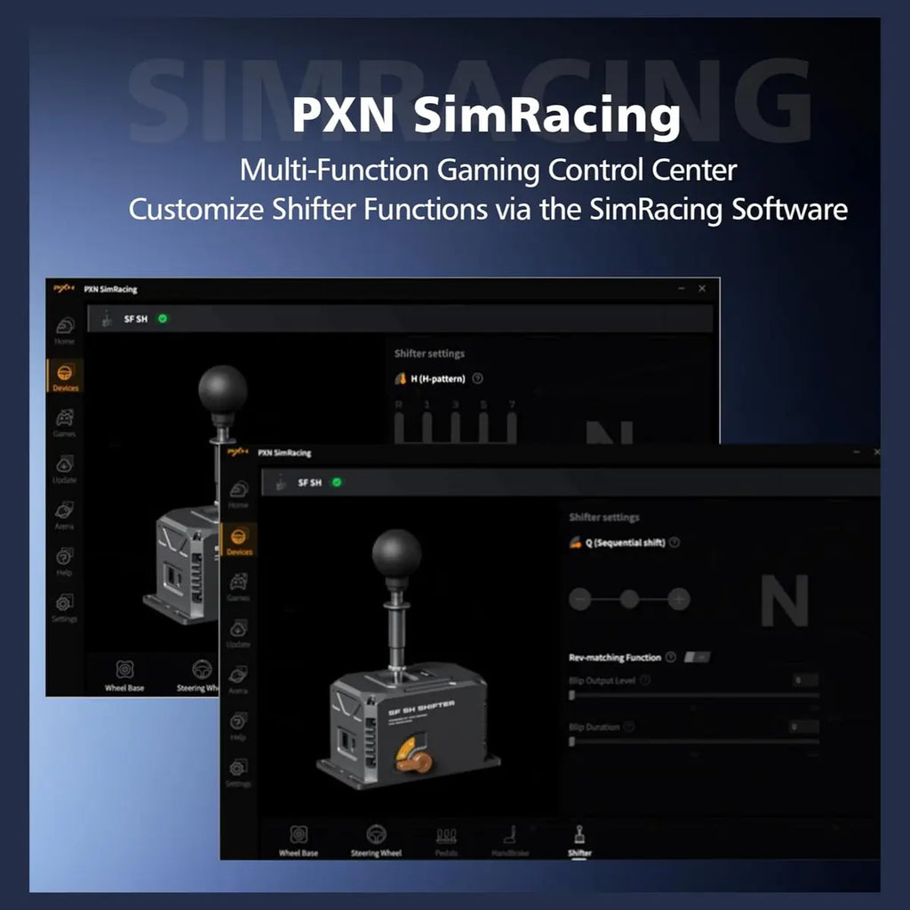 PXN SF SH Sim Racing Shifter, H-Pattern and Sequential Dual Mode, Hall Effect Sensor, Aluminum Alloy Body, 6+2+R Gears, Adjustable Resistance, USB and RJ11 Compatible with PC