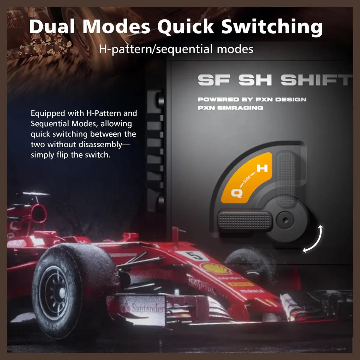 PXN SF SH Sim Racing Shifter, H-Pattern and Sequential Dual Mode, Hall Effect Sensor, Aluminum Alloy Body, 6+2+R Gears, Adjustable Resistance, USB and RJ11 Compatible with PC