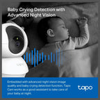 TP-Link Tapo C200C Pan and Tilt Home Security Wi-Fi Camera, 1080P HD, 9x Digital Zoom, Night Vision 40ft, Two-Way Audio, MicroSD Up To 512GB