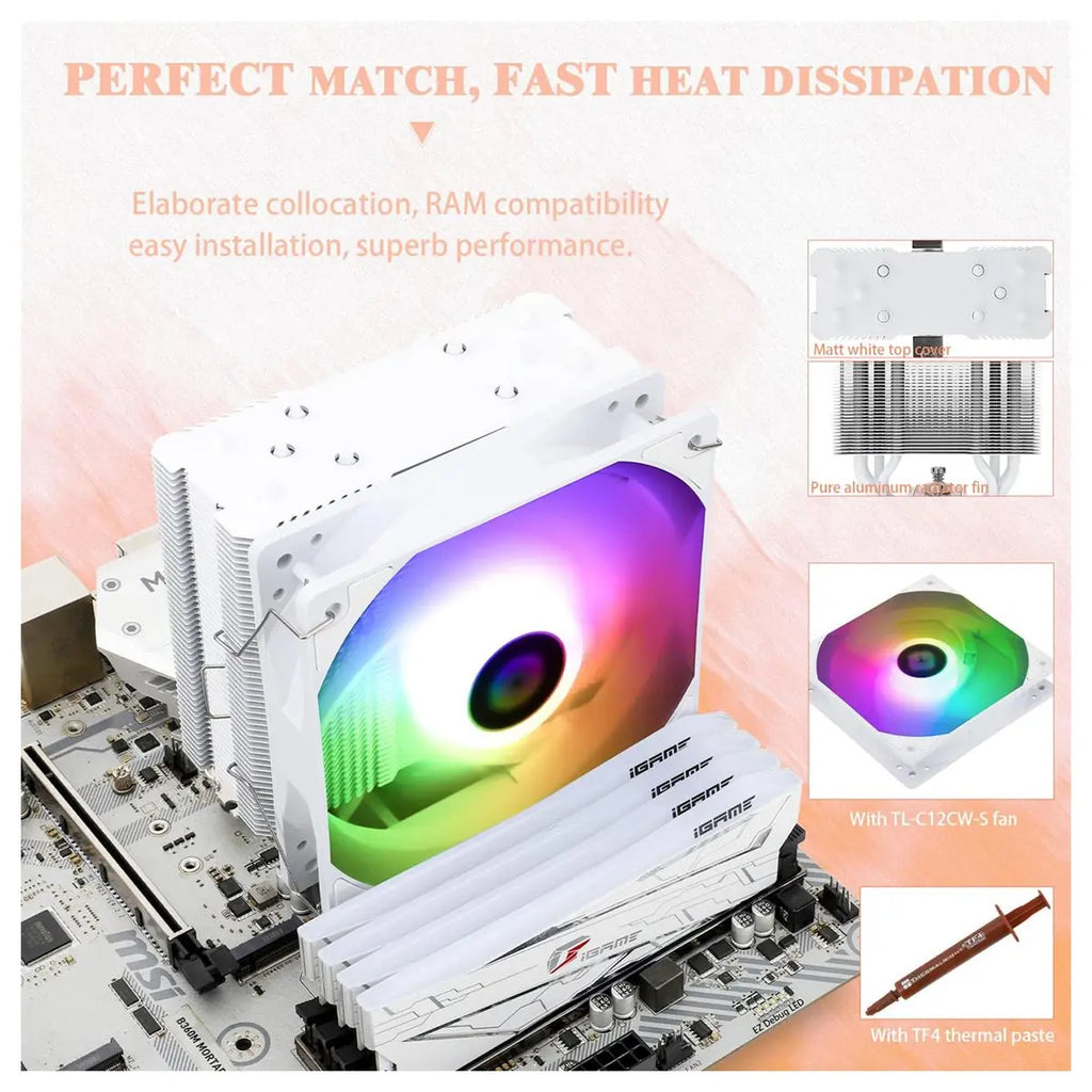 Thermalright Assassin King 120 SE CPU Air Cooler, 5 AGHP Heat Pipes, TL-C12C-S Fan, SS2 Mounting System, Includes TF-4 Thermal Paste, White ARGB