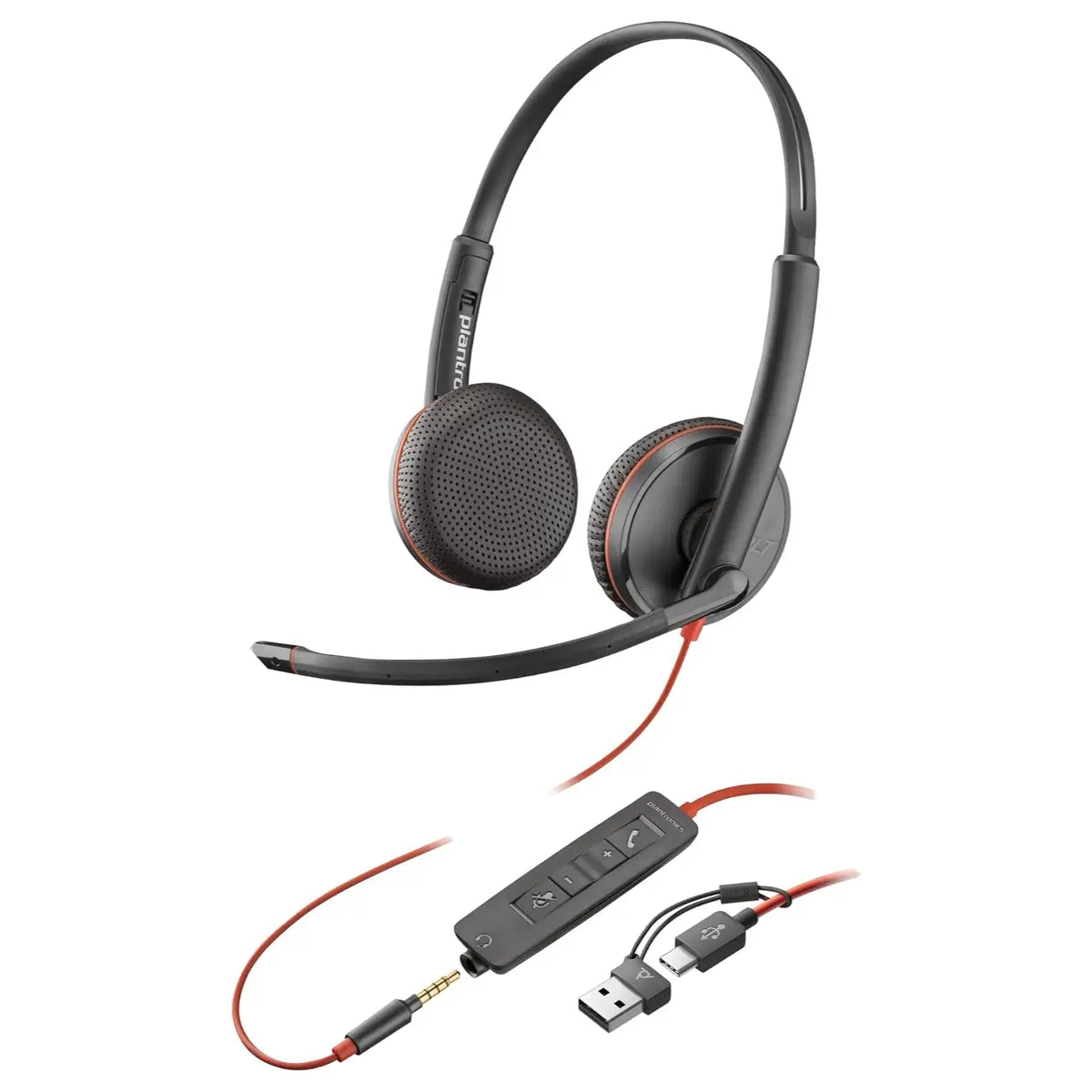 HP Poly Blackwire 3225 Stereo USB-C Headset, 3.5MM Plug, USB-C and A Adapter, Passive Noise Cancellation, Microphone Included, 8X229AA