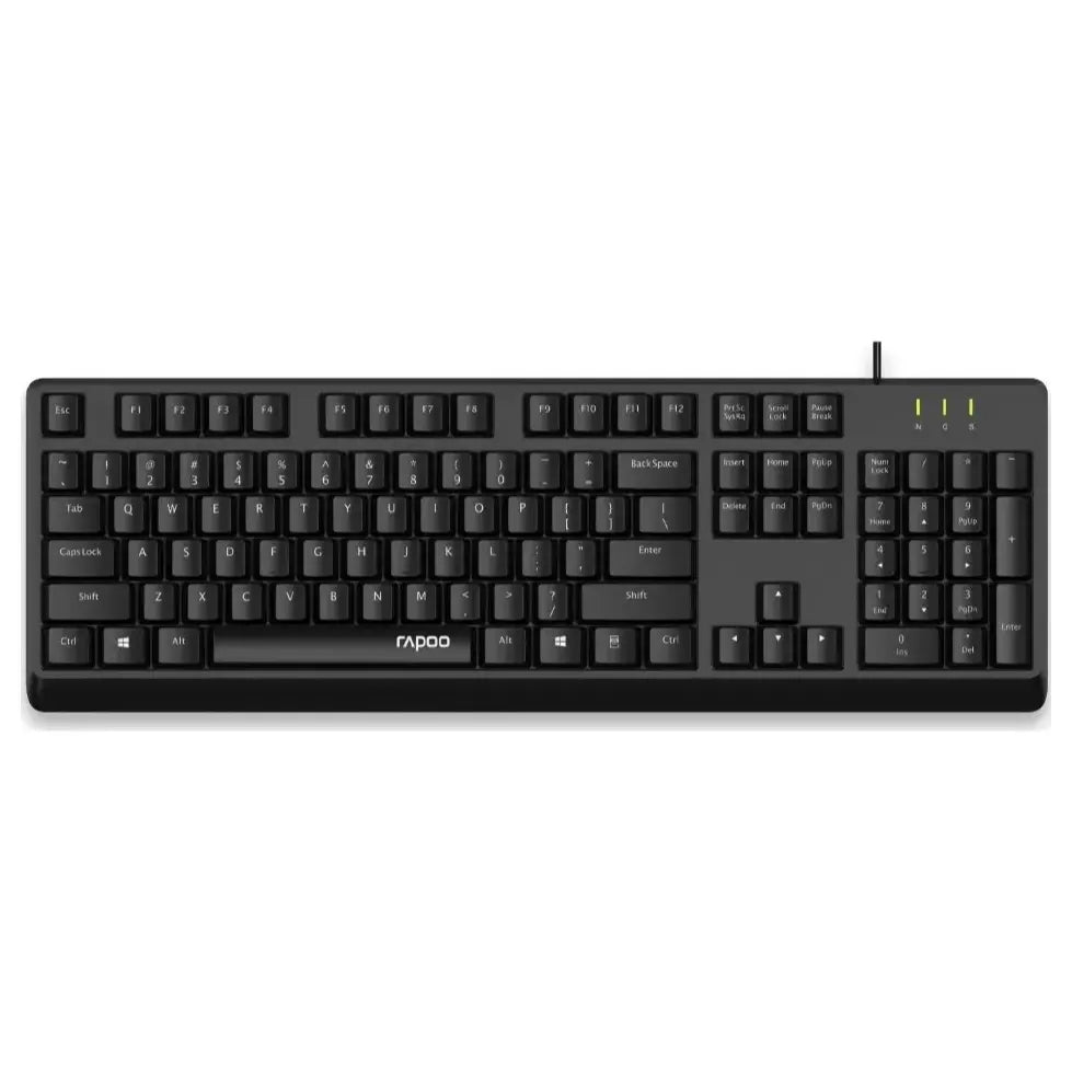 Rapoo NK1900 Wired USB Keyboard, Spill Resistant, UV Coated Keys, One Touch Multimedia Keys, Black