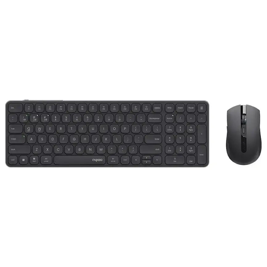 Rapoo 9350S Premium Wireless Keyboard and Mouse Combo, Bluetooth 4.0/5.0 and 2.4GHz, 99-Key Layout, 800-2400 DPI Optical Mouse, Aluminum Alloy, Dark Grey