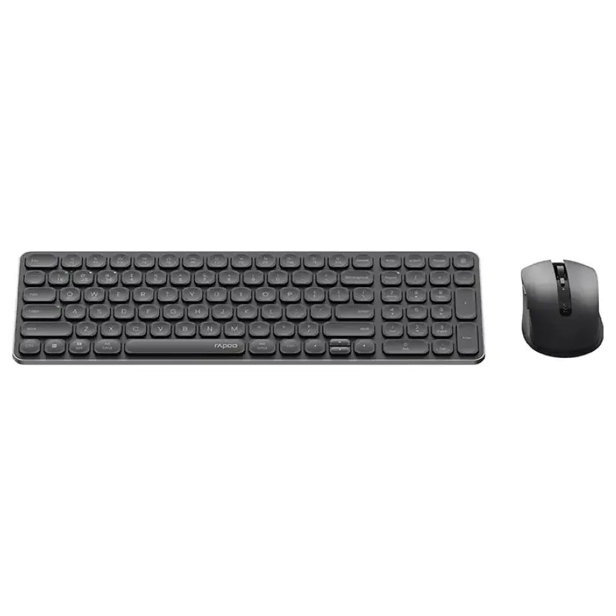 Rapoo 9350S Premium Wireless Keyboard and Mouse Combo, Bluetooth 4.0/5.0 and 2.4GHz, 99-Key Layout, 800-2400 DPI Optical Mouse, Aluminum Alloy, Dark Grey