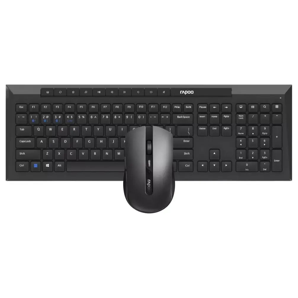 Rapoo 8210M Wireless Keyboard and Mouse Combo, Multi-Mode Connectivity, Bluetooth 3.0/4.0/5.0 And 2.4GHz, Adjustable 1600 DPI Optical Mouse, Black